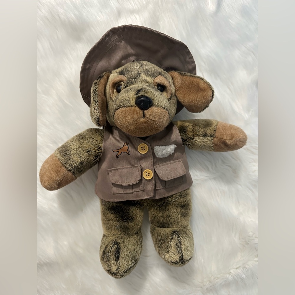 Vintage Plush Dog Toy with Brown and Tan Outfit